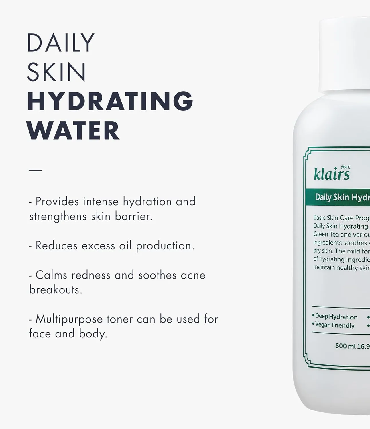 DEAR KLAIRS Daily Skin Hydrating Water 500 ml | Lightweight, Refreshing Hydration