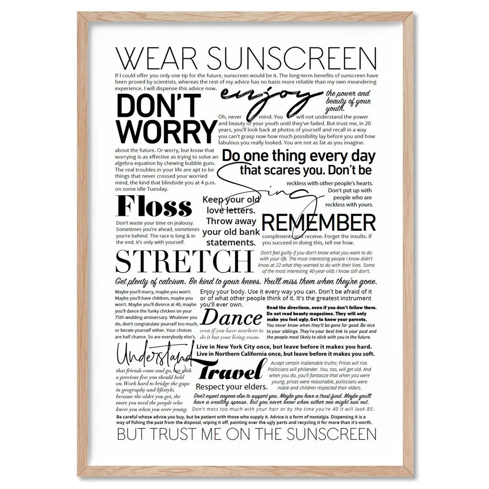 Everybody's Free (to Wear Sunscreen) Lyrics - Art Print