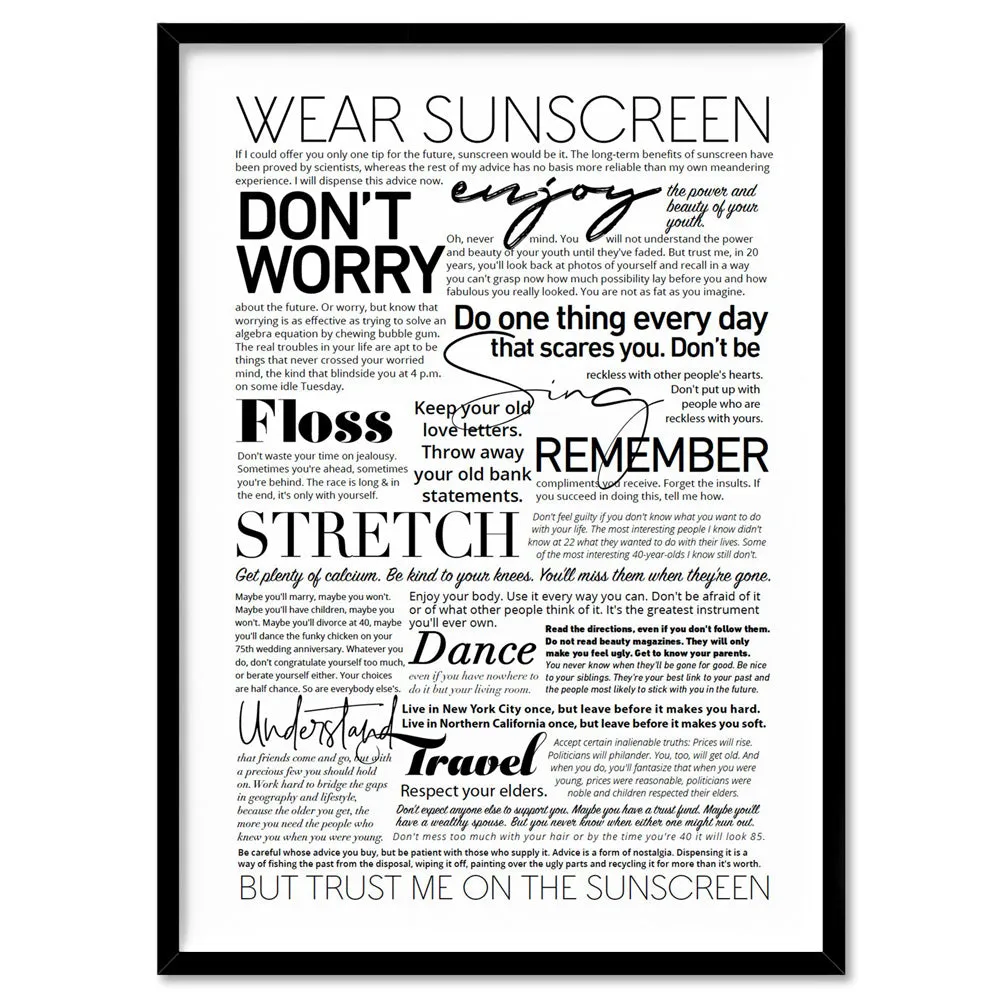 Everybody's Free (to Wear Sunscreen) Lyrics - Art Print
