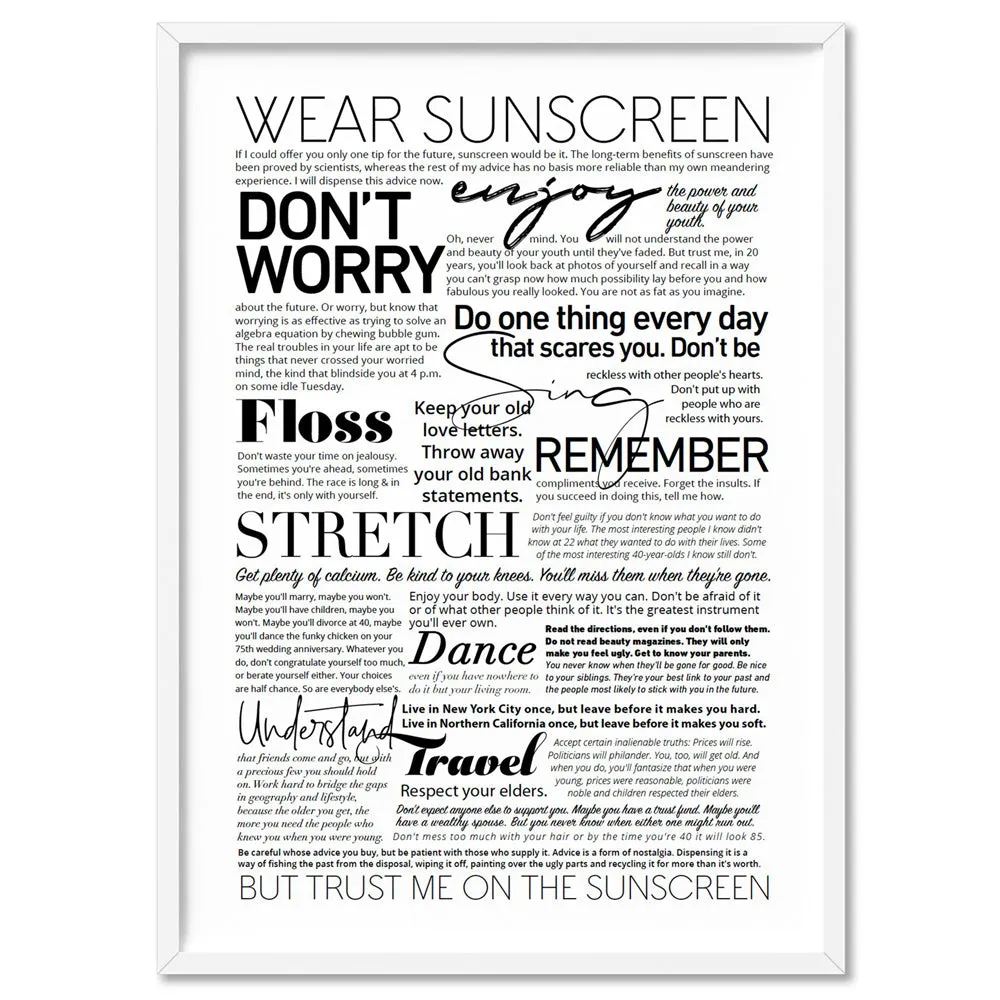 Everybody's Free (to Wear Sunscreen) Lyrics - Art Print
