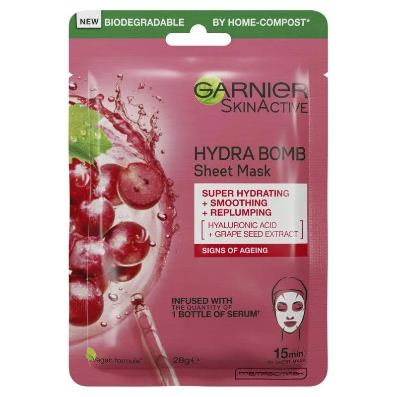 Garnier Hydra Bomb Hyaluronic Acid   Grape Seed Anti Ageing Sheet Mask 28g