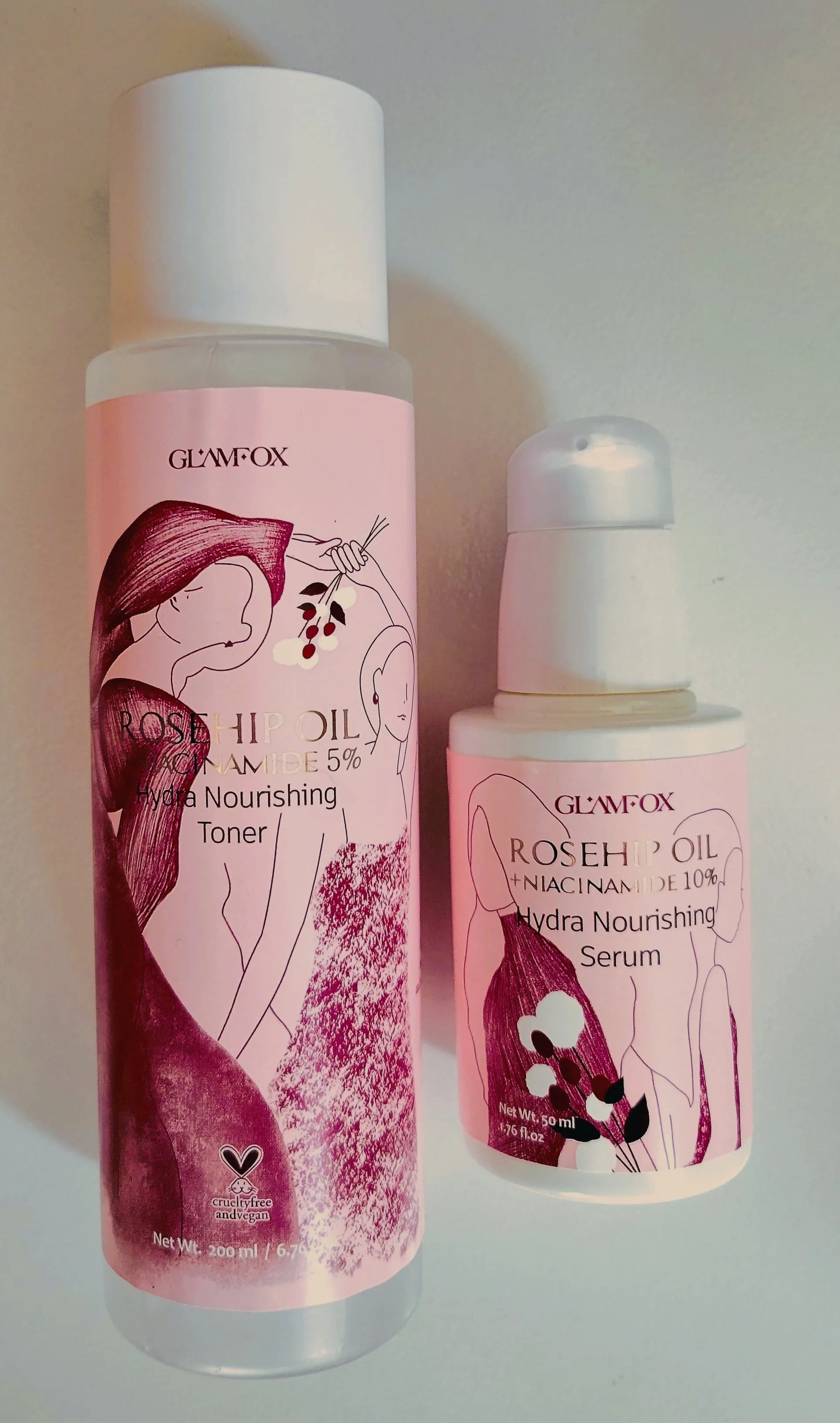 Glamfox Rosehip Oil   Niacinamide Hydra Nourishing Toner and Serum Set