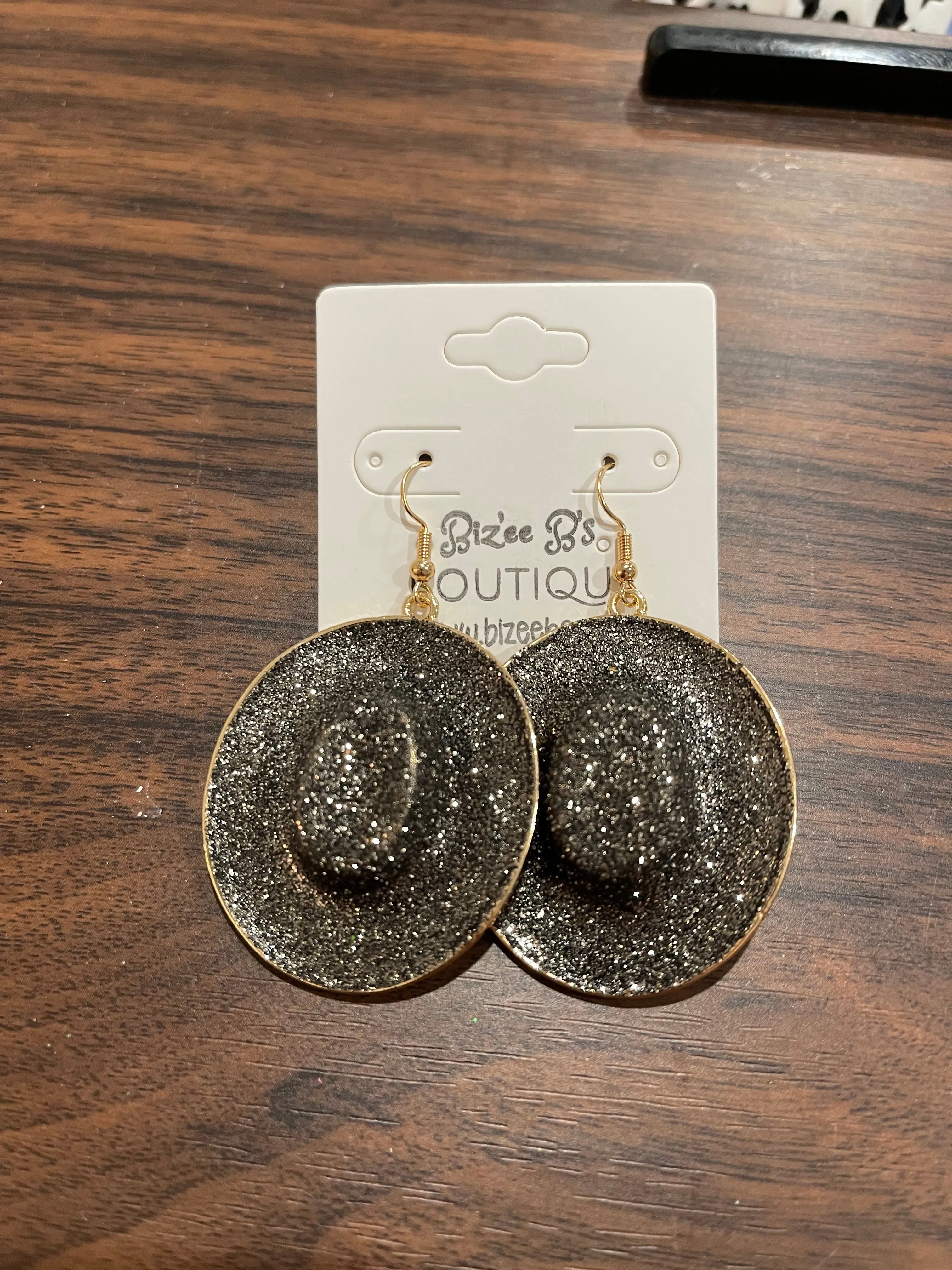 Glitter Metal Cowboy Hat Earrings