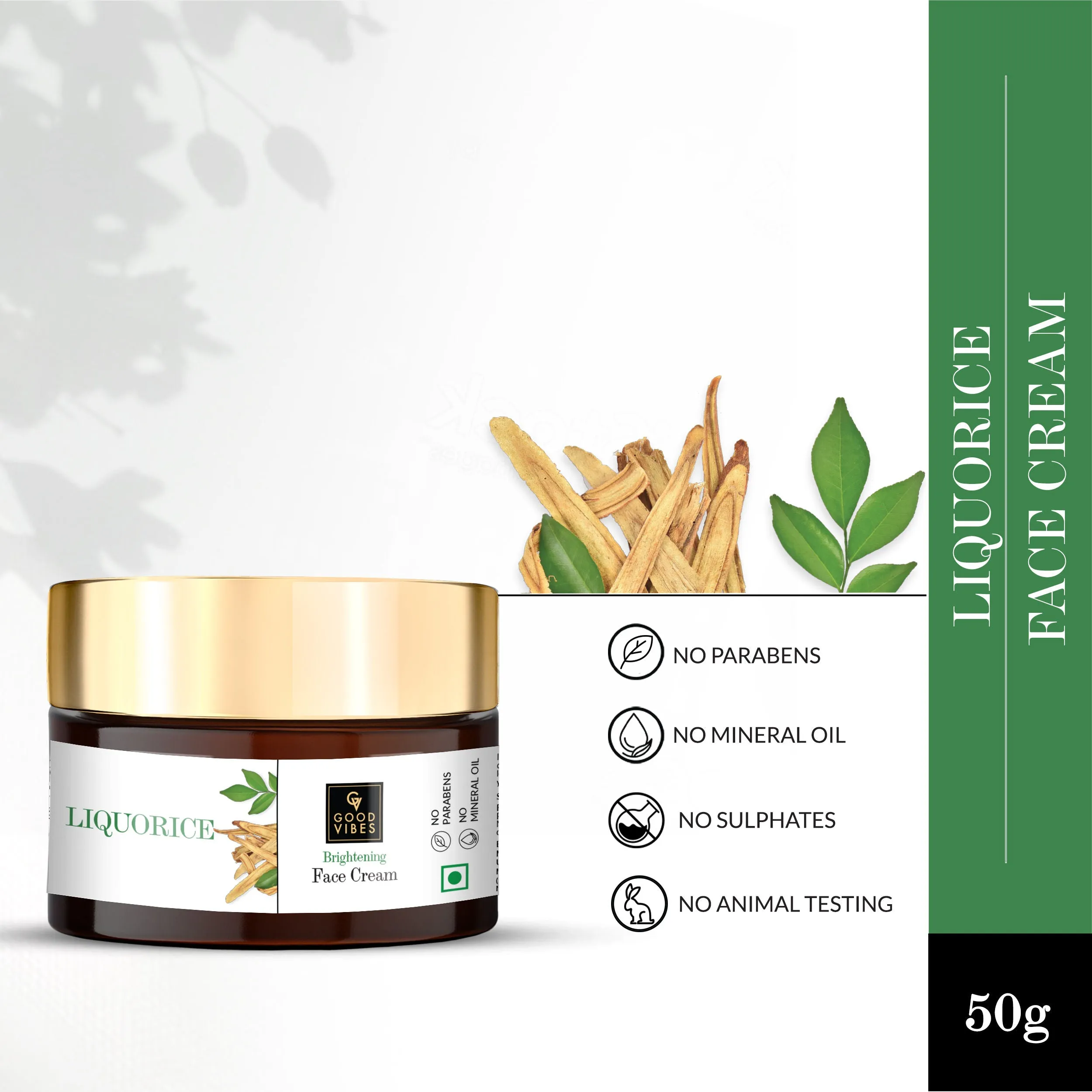 Good Vibes Liquorice Brightening Face Cream | Moisturizing, Nourishing | No Parabens, No Sulphates, No Mineral Oil, No Animal Testing (50 g)
