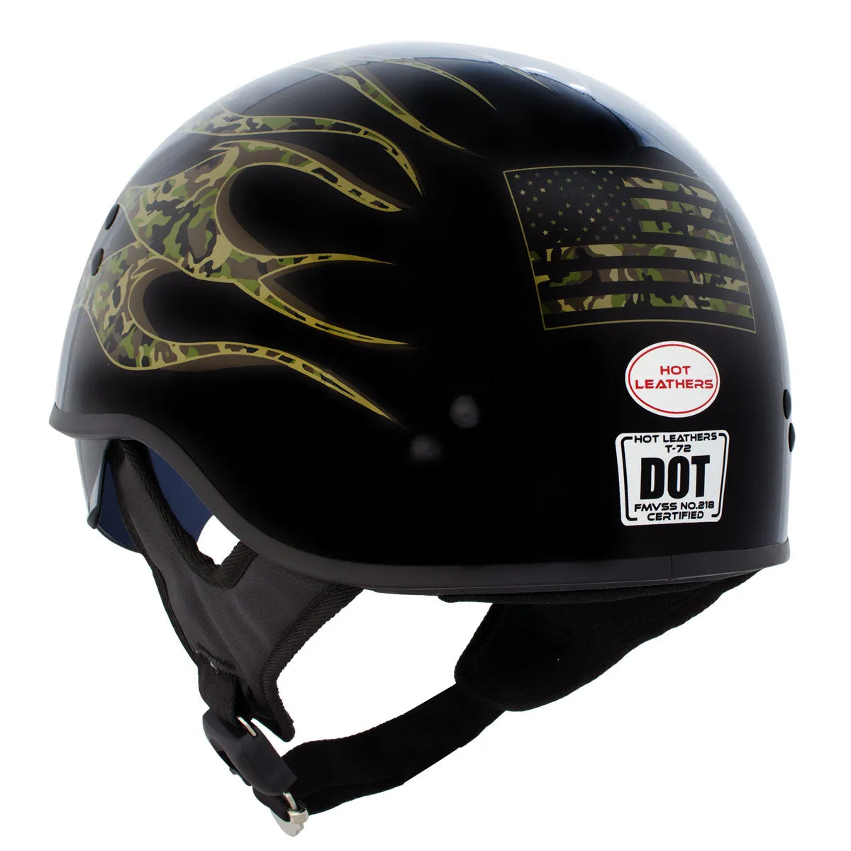 Hot Leathers HLD1047 Gloss Black 'Camo Skull Flames' Advanced DOT