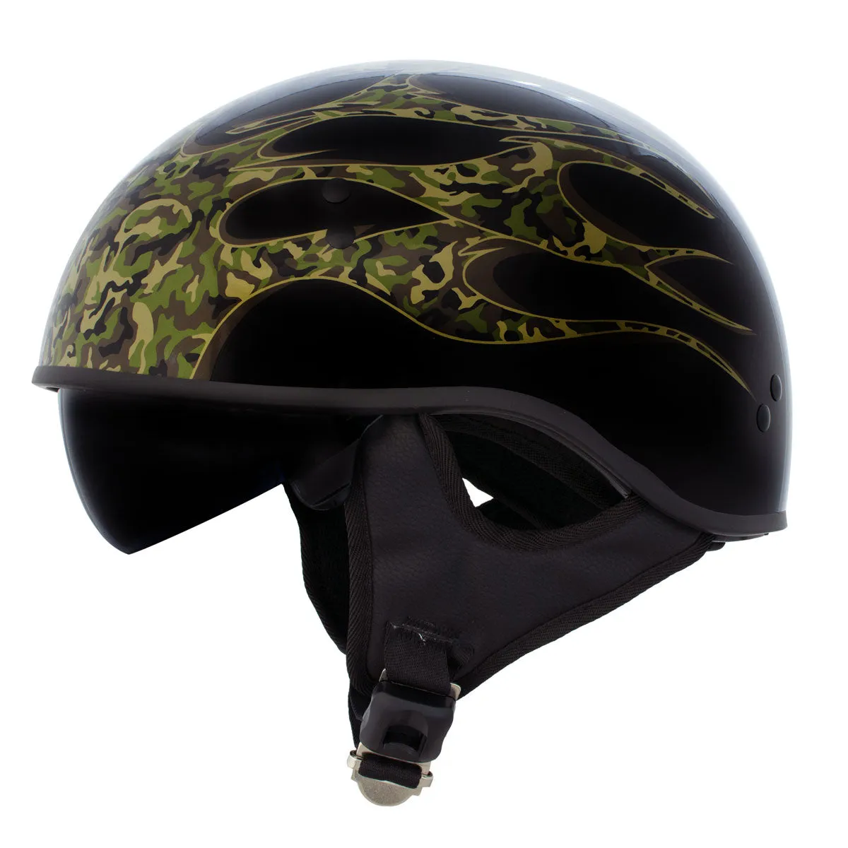 Hot Leathers HLD1047 Gloss Black 'Camo Skull Flames' Advanced DOT