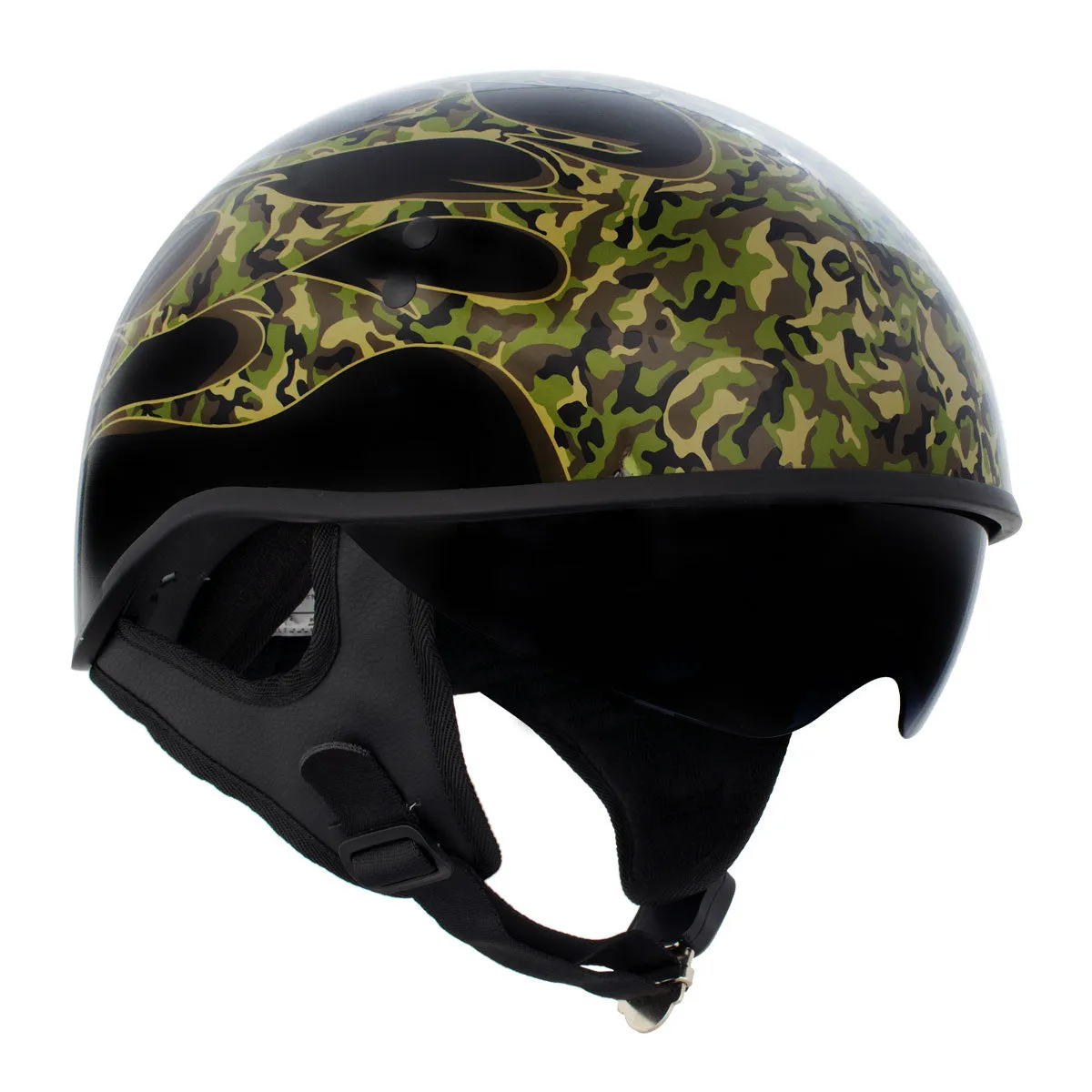 Hot Leathers HLD1047 Gloss Black 'Camo Skull Flames' Advanced DOT