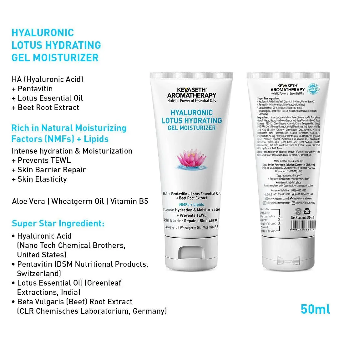 Hyaluronic Lotus Hydrating Gel Moisturizer, Pentavitin   Beet Root Extract, NMFs   Lipids, Intense Moisturization & Skin Barrier Repair
