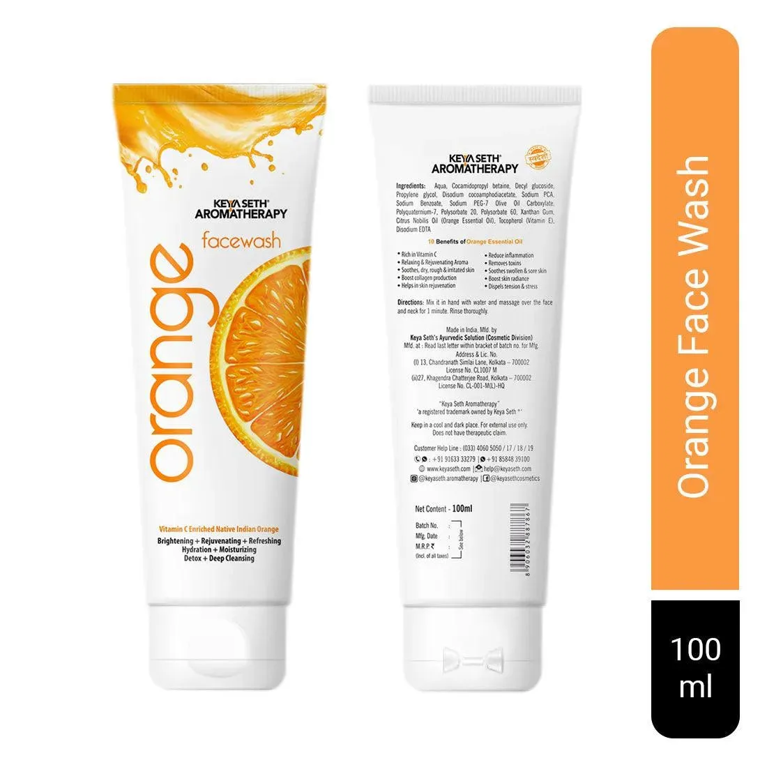 Orange Facewash, Vitamin C Enriched, SLS Free, Mild Foaming, Brightening Rejuvenating Refreshing Hydrating Moisturizing, Detox