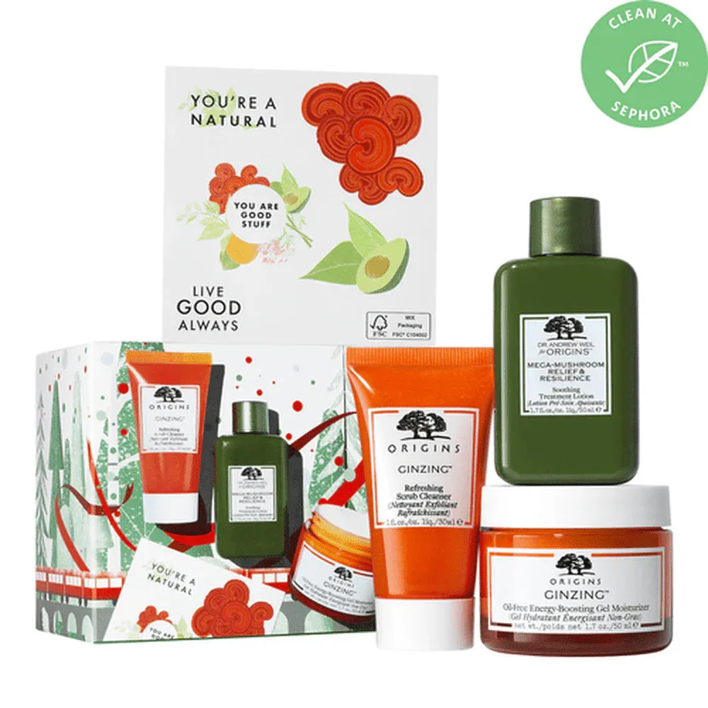 ORIGINS Glow & BELIEVE GINZING & MEGA-MUSHROOM HYDRATING GLOW SET