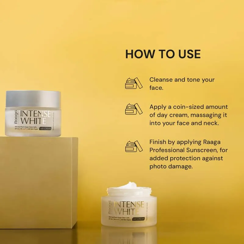 Raaga Professional Intense White Day Cream | Red Flesh Grape Stem Cells | SPF 30 PA    | Nourished Skin All Day (50 gm)