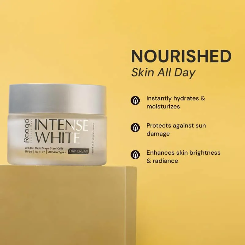 Raaga Professional Intense White Day Cream | Red Flesh Grape Stem Cells | SPF 30 PA    | Nourished Skin All Day (50 gm)