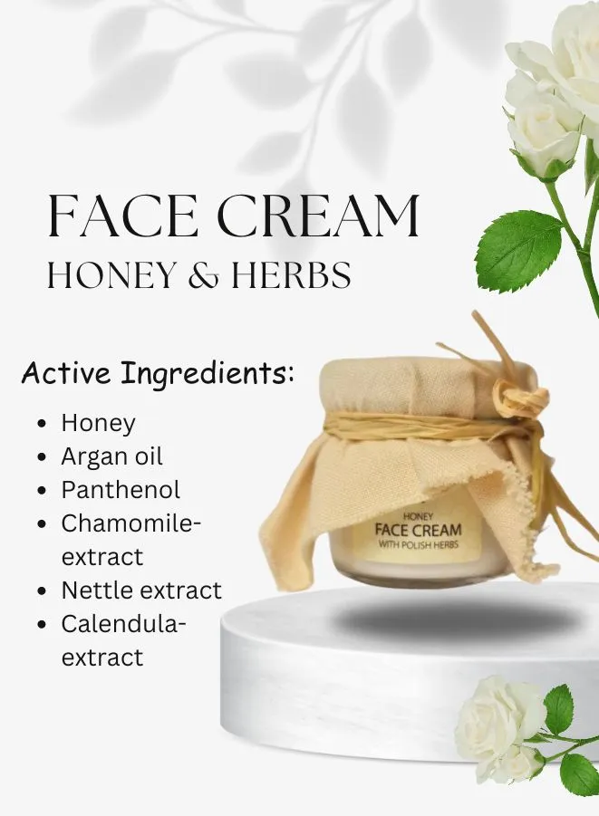 Soap&Friends Nourishing Honey Face Cream with Polish Herbs- Organic Cream for Sensitive Skin, 40 ml